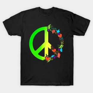 Love Hippie Mandala Hearts Peace sign T-Shirt